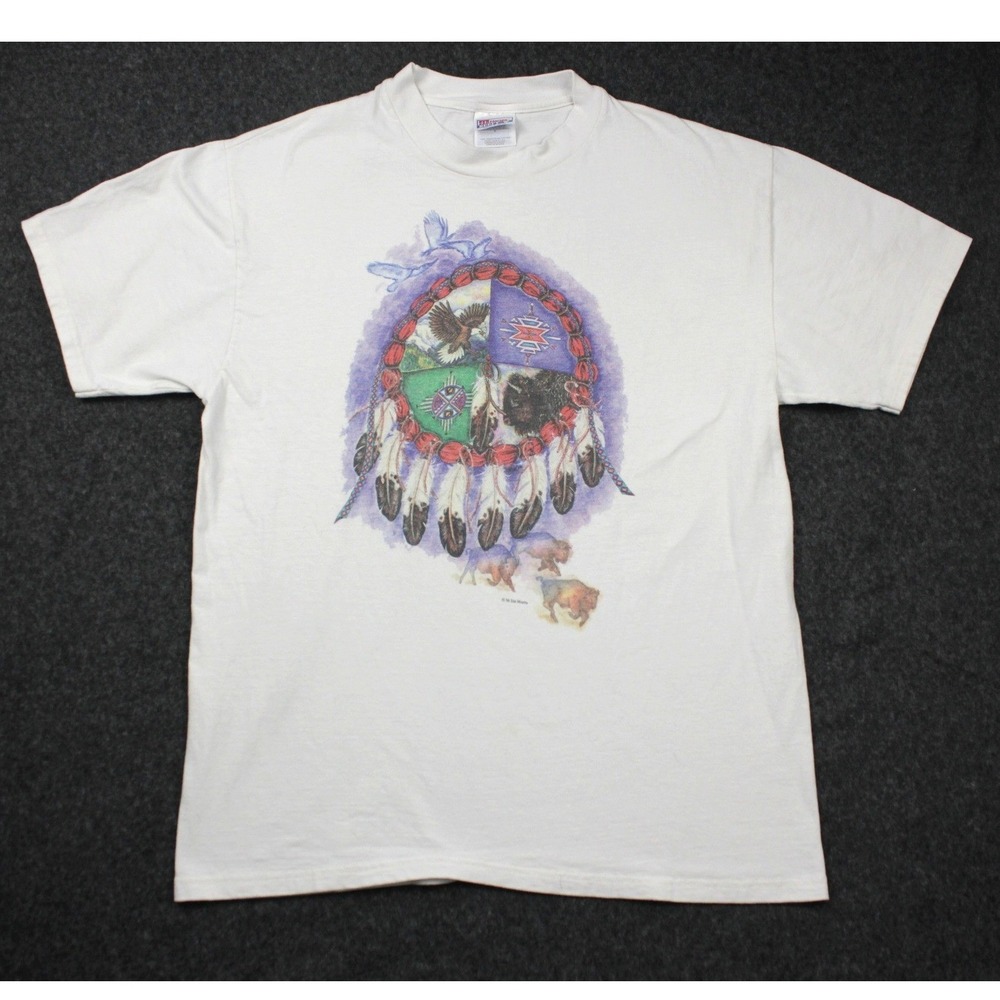 Vintage 1996 Jim Morris Buffalo T Shirt Native Art Hanes Beefy USA L